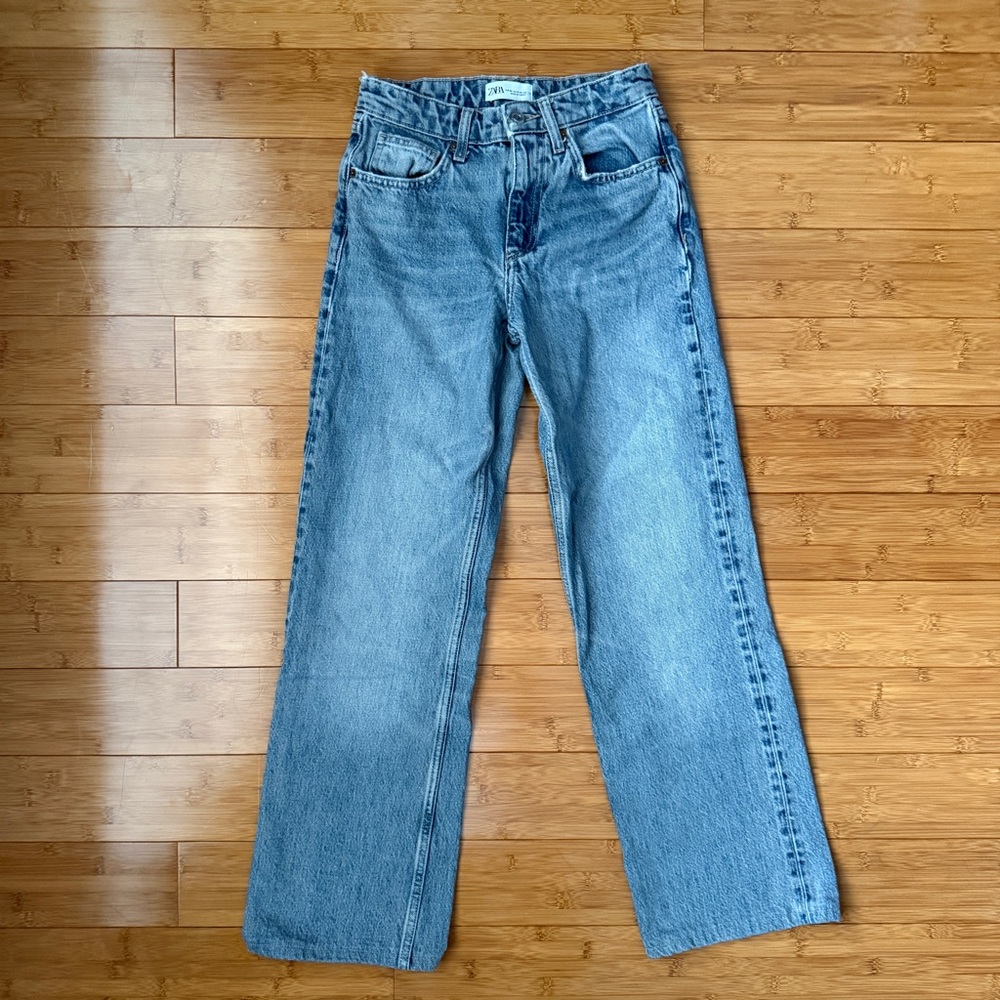 Zara Preowned Full Length TRF Mid-Rise Wide Leg Jeans